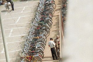 64 Kashgar Sunday Market 1993 Row Of Bicycles At Fruit And Vegetable Market From Tower